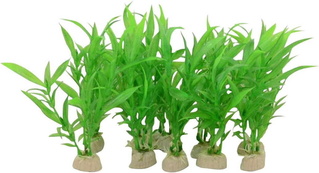 Aquarium Decor Artificial Plastic Plant Green 10pcs Grass 6-inch