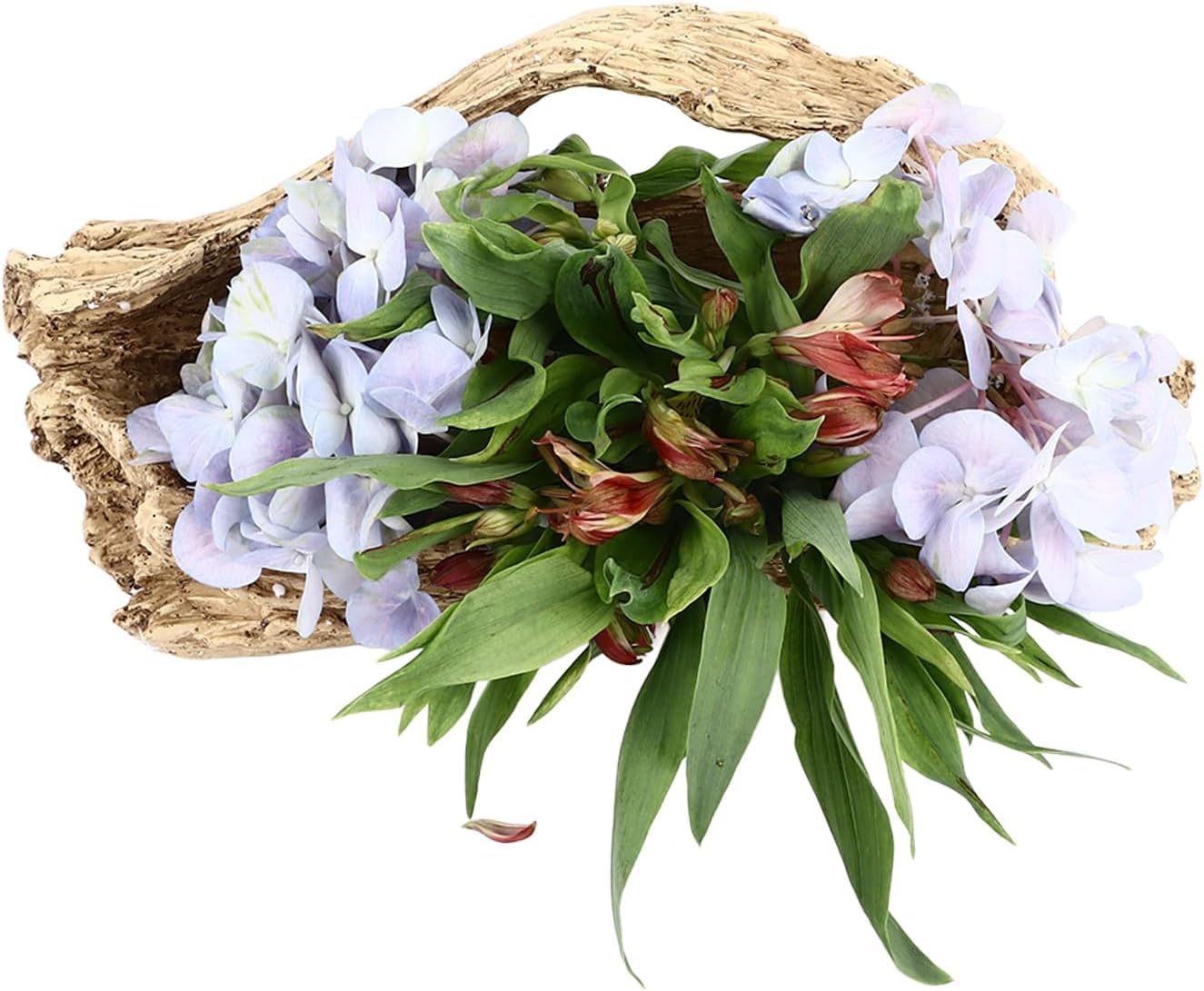 Driftwood Succulent Planter Artificial Faux Wood Stump, Resin Log Flower Arrangement for Windowsill Desktop Coffee Table Centerpiece with Drainage Hole