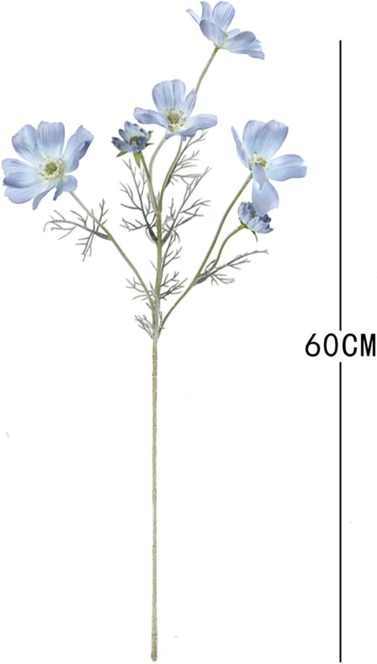 2 Pcs Artificial Fake Flowers Plants Cosmos Silk Flower Arrangements Wedding Bouquets Decorations Plastic Floral Table Centerpieces for Home Kitchen Garden Party Decor Approx 23.6'' High - Light Blue