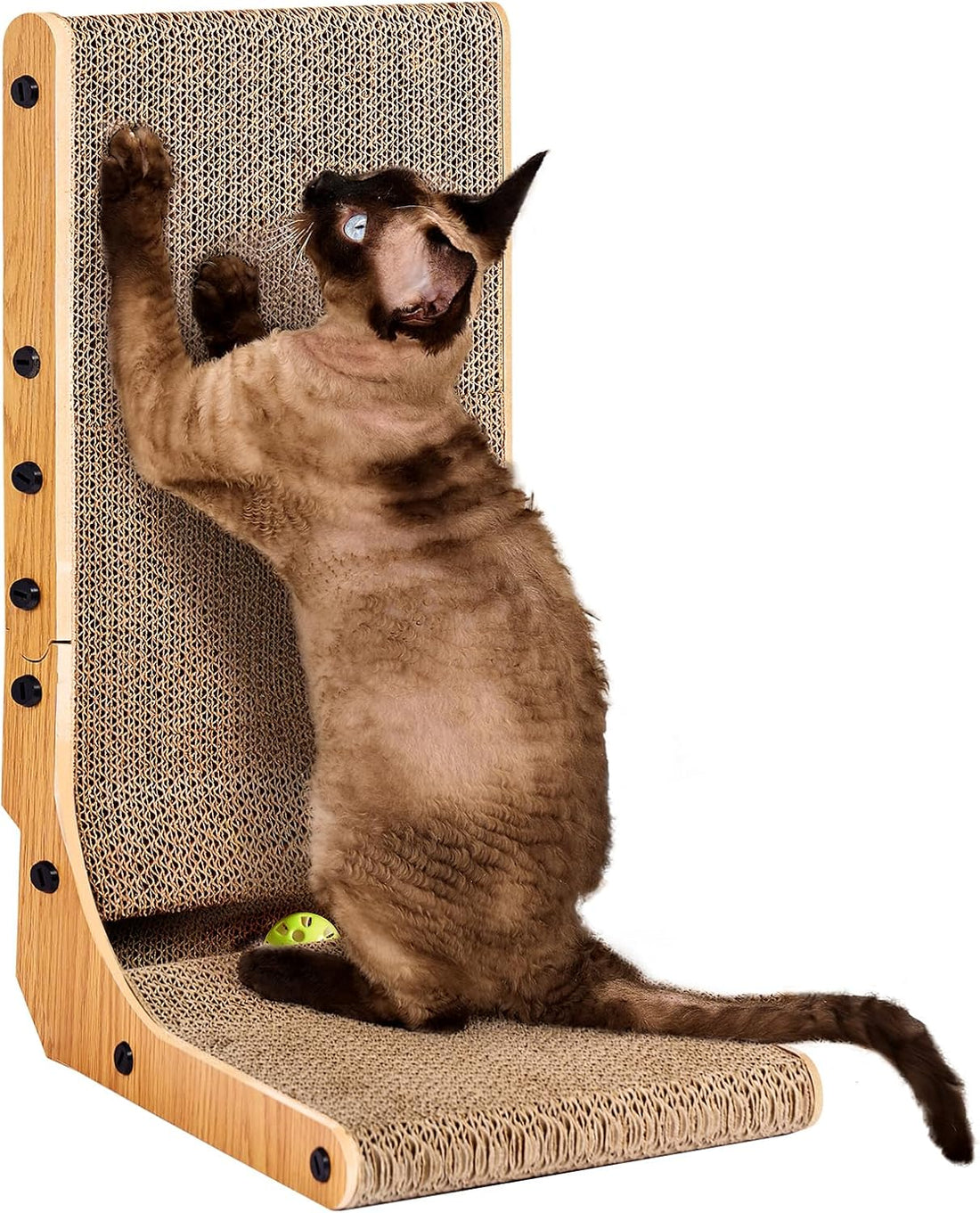 Cardboard Cat Scratcher for Indoor Cats, 26.8 Inch L Shaped Vertical Cat Scratching Board with Ball Cat Toy, Large Cat Scratc