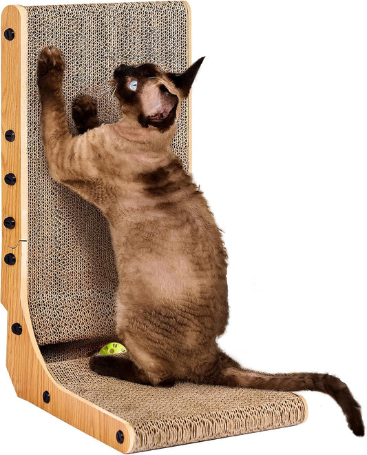 Cardboard Cat Scratcher for Indoor Cats, 26.8 Inch L Shaped Vertical Cat Scratching Board with Ball Cat Toy, Large Cat Scratc