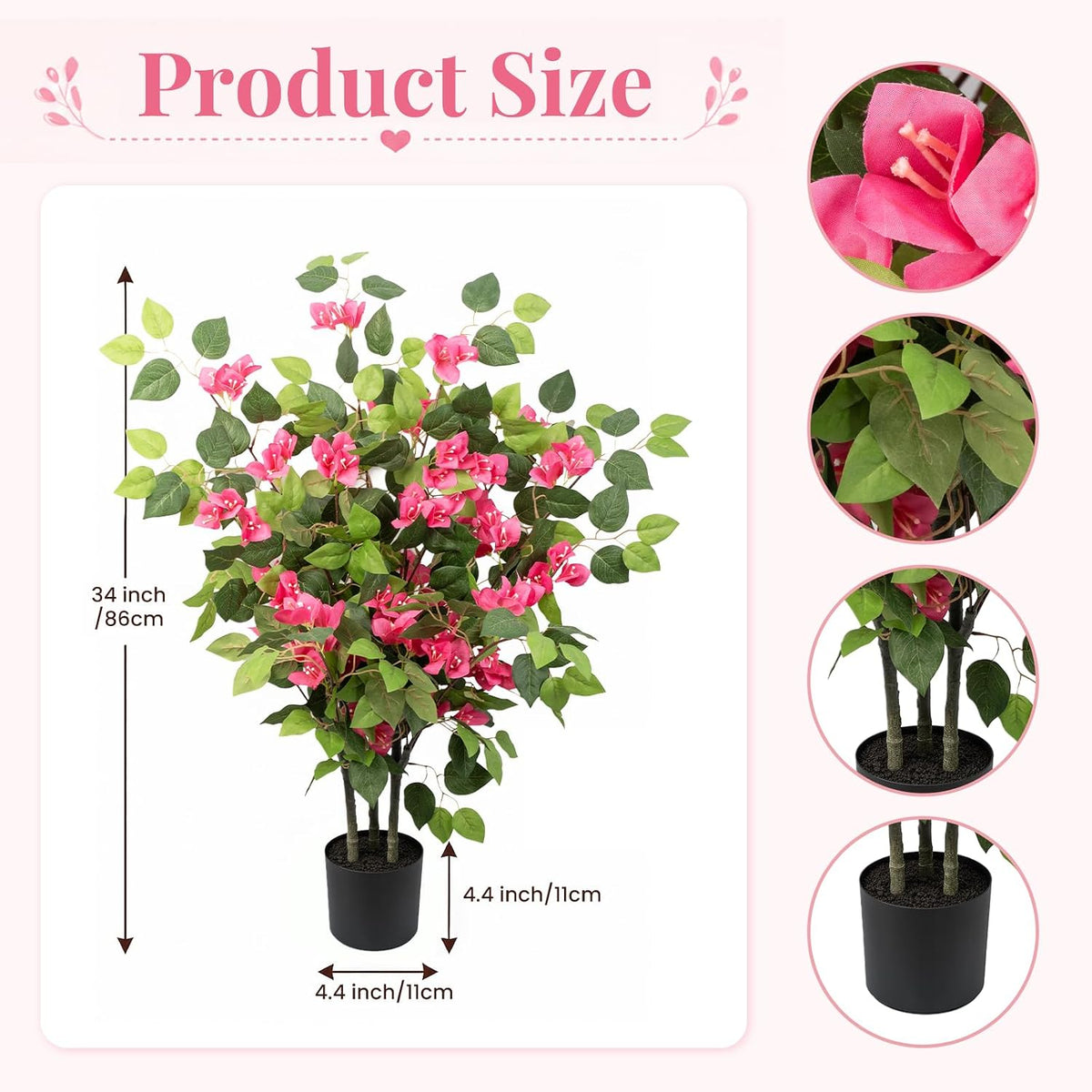 2 Pack 34" Artificial Bougainvillea Tree with Lush Pink Blooms