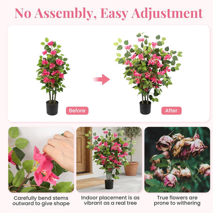 2 Pack 34" Artificial Bougainvillea Tree with Lush Pink Blooms