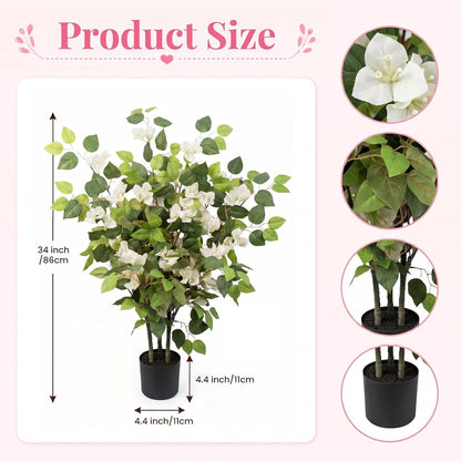 2 Pack 34" Artificial Bougainvillea Tree with Lush Pink Blooms