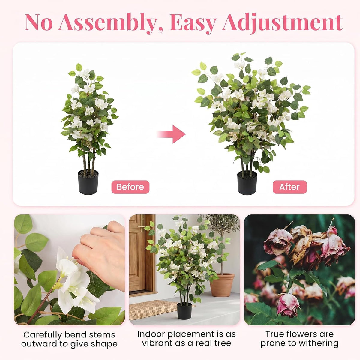 2 Pack 34" Artificial Bougainvillea Tree with Lush Pink Blooms