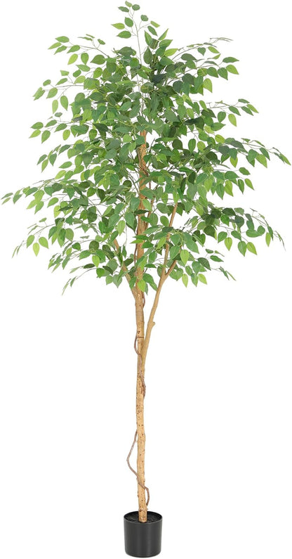 6ft Ficus Tree Artificial with Double Real Wood Trunks, 72in Faux Ficus Tree with Lifelike Leaves, Fake Ficus Tree for Living Room Bedroom Office Decor