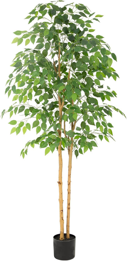6ft Ficus Tree Artificial with Double Real Wood Trunks, 72in Faux Ficus Tree with Lifelike Leaves, Fake Ficus Tree for Living Room Bedroom Office Decor