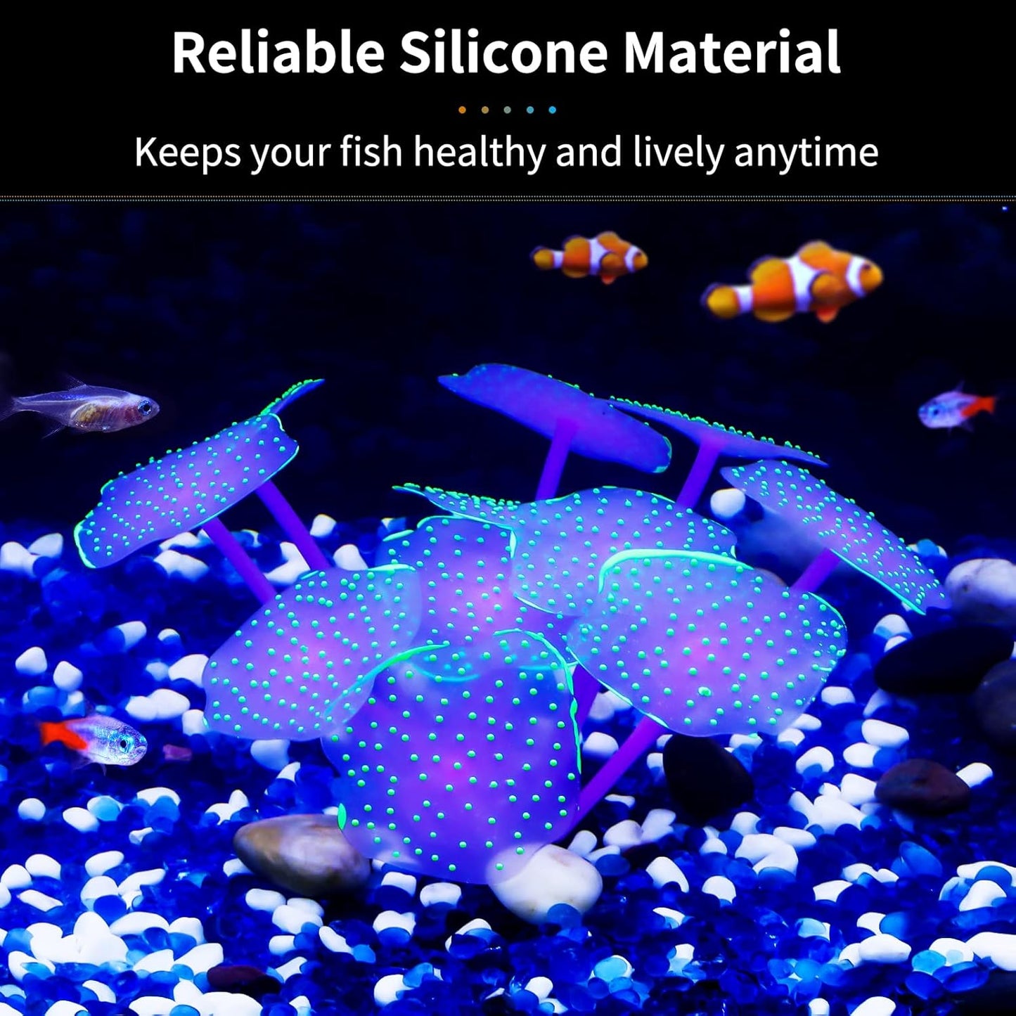 Silicone Coral Plant Decorations Glowing Artificial Ornament for Fish Tank Aquarium, Green, Ball Shape