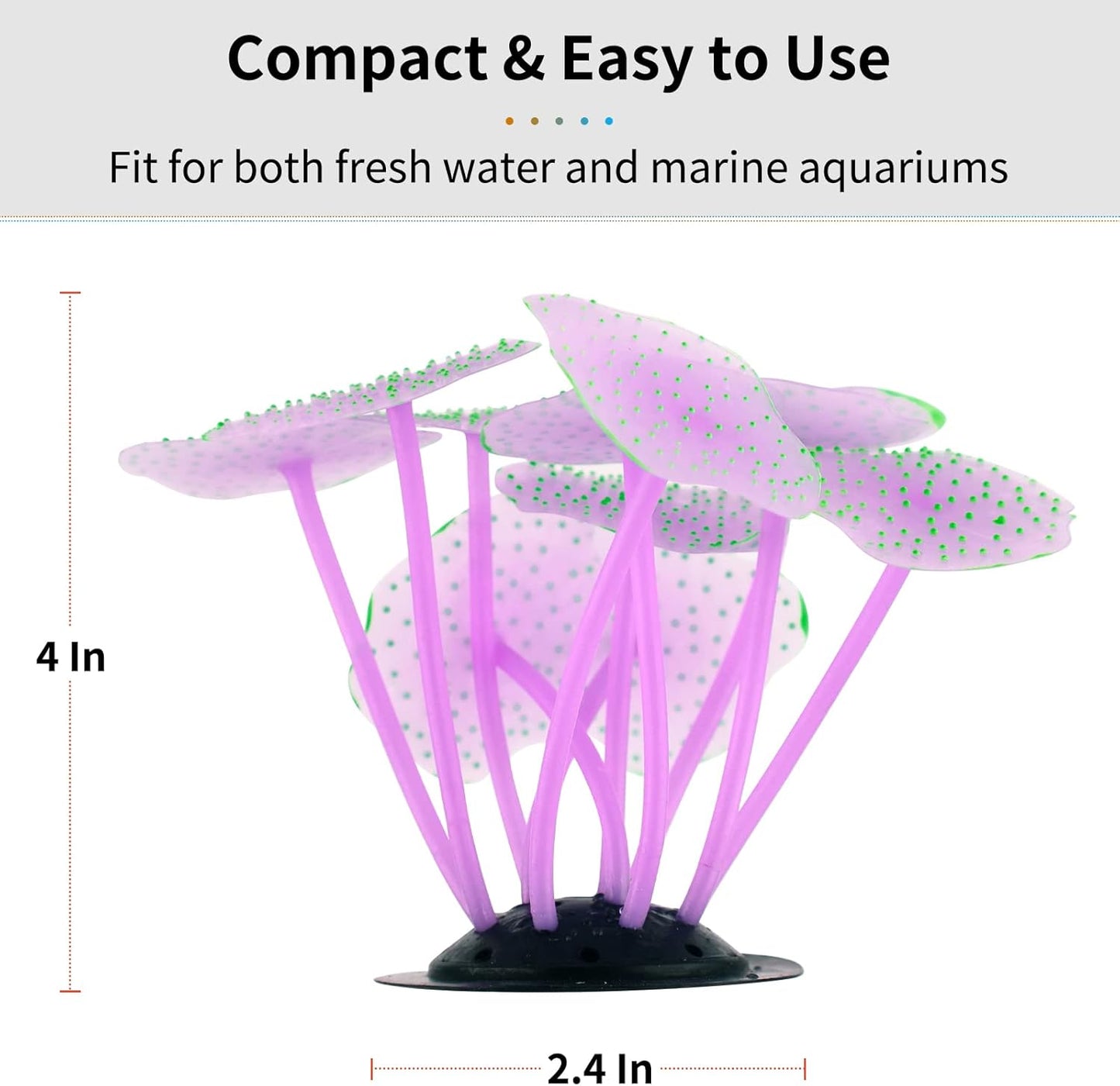 Silicone Coral Plant Decorations Glowing Artificial Ornament for Fish Tank Aquarium, Green, Ball Shape