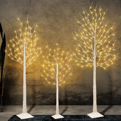 3Pack Lighted Birch Tree Prelit Trees for Indoor Outdoor Christmas Decor