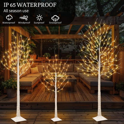 3Pack Lighted Birch Tree Prelit Trees for Indoor Outdoor Christmas Decor