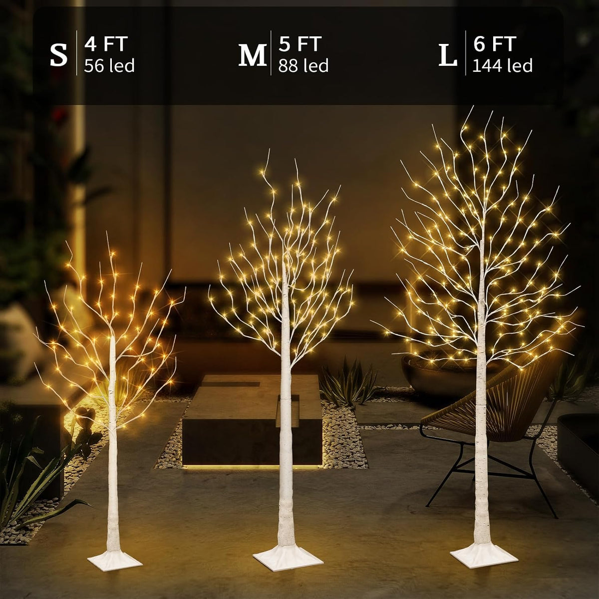 3Pack Lighted Birch Tree Prelit Trees for Indoor Outdoor Christmas Decor