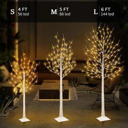 3Pack Lighted Birch Tree Prelit Trees for Indoor Outdoor Christmas Decor