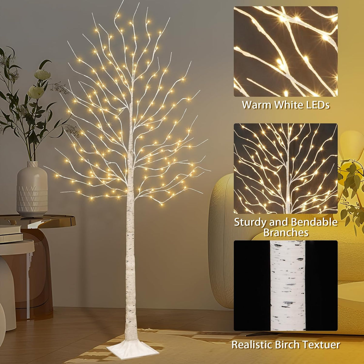 3Pack Lighted Birch Tree Prelit Trees for Indoor Outdoor Christmas Decor