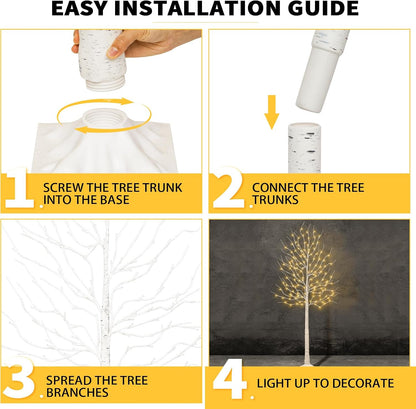 3Pack Lighted Birch Tree Prelit Trees for Indoor Outdoor Christmas Decor