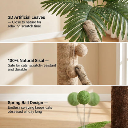 Cat Scratching Post for Indoor Cat Adult, 35 Inch Tall Tree Scratching Post | Sisal Large Cat Scratching Post with Interactive Cat Toy, Mouse Hole & Ball Track for Kittens Cats, Upgrade Suction Cup Base