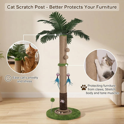 Cat Scratching Post for Indoor Cat Adult, 35 Inch Tall Tree Scratching Post | Sisal Large Cat Scratching Post with Interactive Cat Toy, Mouse Hole & Ball Track for Kittens Cats, Upgrade Suction Cup Base