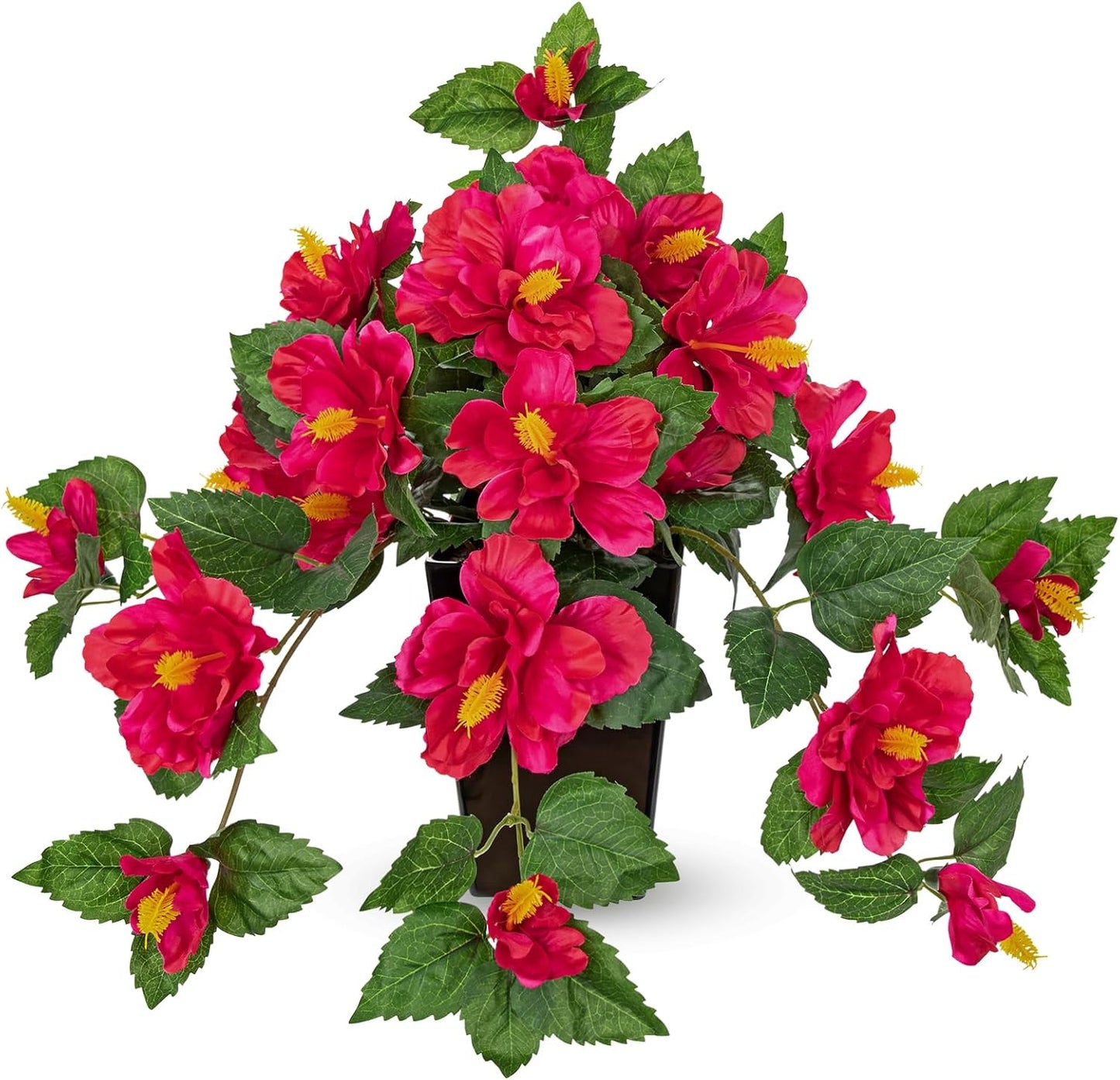 27.5" Artificial Hibiscus Plant with Black Planter Included, Large Faux Tropical Flower Arrangement UV Resistant, Fake Red Hibiscus Tree for Front Door Porch Patio Balcony Indoor Outdoor Decor
