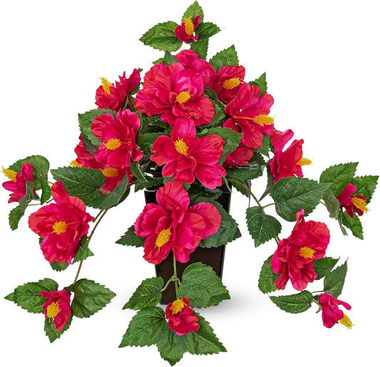 27.5" Artificial Hibiscus Plant with Black Planter Included, Large Faux Tropical Flower Arrangement UV Resistant, Fake Red Hibiscus Tree for Front Door Porch Patio Balcony Indoor Outdoor Decor