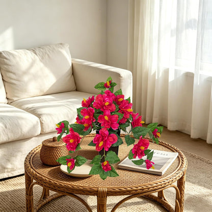 27.5" Artificial Hibiscus Plant with Black Planter Included, Large Faux Tropical Flower Arrangement UV Resistant, Fake Red Hibiscus Tree for Front Door Porch Patio Balcony Indoor Outdoor Decor