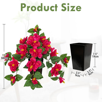 27.5" Artificial Hibiscus Plant with Black Planter Included, Large Faux Tropical Flower Arrangement UV Resistant, Fake Red Hibiscus Tree for Front Door Porch Patio Balcony Indoor Outdoor Decor
