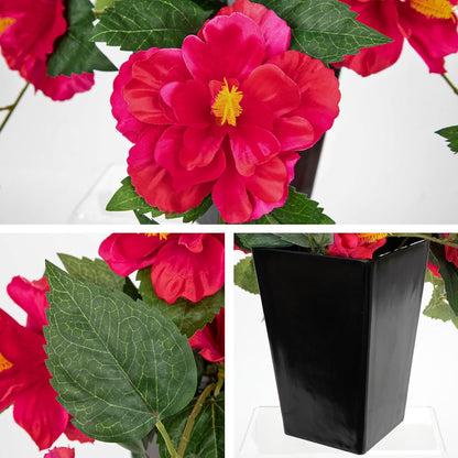 27.5" Artificial Hibiscus Plant with Black Planter Included, Large Faux Tropical Flower Arrangement UV Resistant, Fake Red Hibiscus Tree for Front Door Porch Patio Balcony Indoor Outdoor Decor