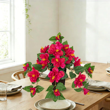 27.5" Artificial Hibiscus Plant with Black Planter Included, Large Faux Tropical Flower Arrangement UV Resistant, Fake Red Hibiscus Tree for Front Door Porch Patio Balcony Indoor Outdoor Decor