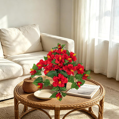 27.5" Artificial Hibiscus Plant with Black Planter Included, Large Faux Tropical Flower Arrangement UV Resistant, Fake Red Hibiscus Tree for Front Door Porch Patio Balcony Indoor Outdoor Decor