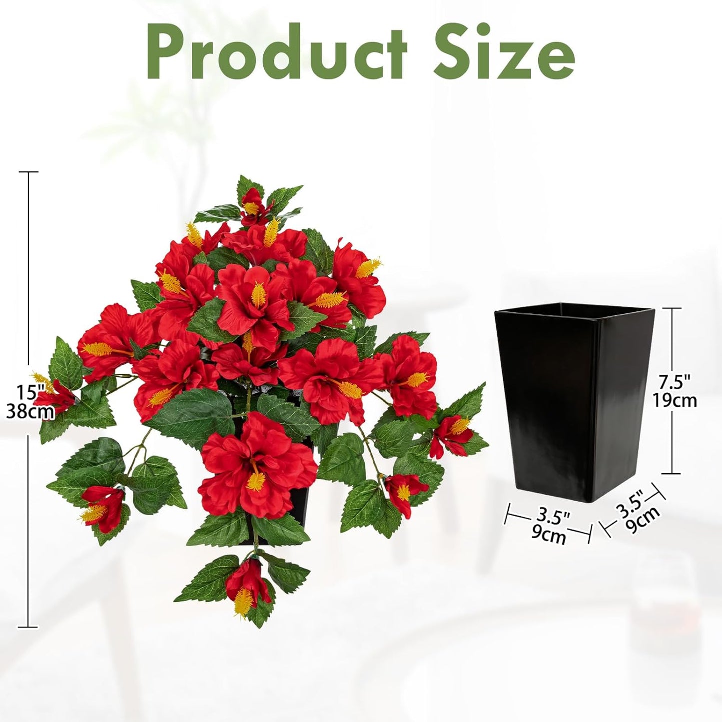 27.5" Artificial Hibiscus Plant with Black Planter Included, Large Faux Tropical Flower Arrangement UV Resistant, Fake Red Hibiscus Tree for Front Door Porch Patio Balcony Indoor Outdoor Decor