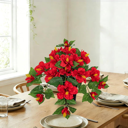 27.5" Artificial Hibiscus Plant with Black Planter Included, Large Faux Tropical Flower Arrangement UV Resistant, Fake Red Hibiscus Tree for Front Door Porch Patio Balcony Indoor Outdoor Decor