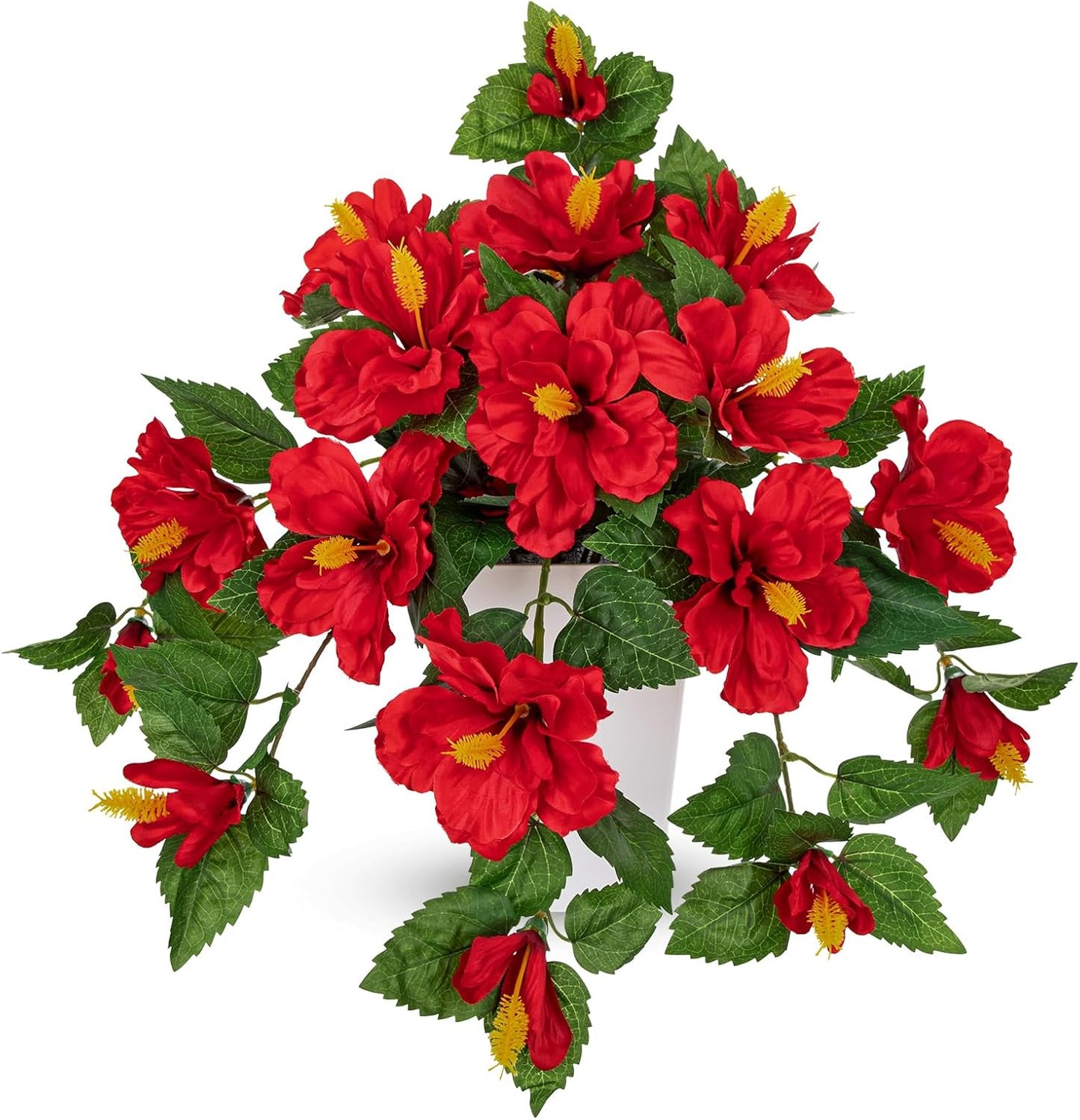 27.5" Artificial Hibiscus Plant with Black Planter Included, Large Faux Tropical Flower Arrangement UV Resistant, Fake Red Hibiscus Tree for Front Door Porch Patio Balcony Indoor Outdoor Decor