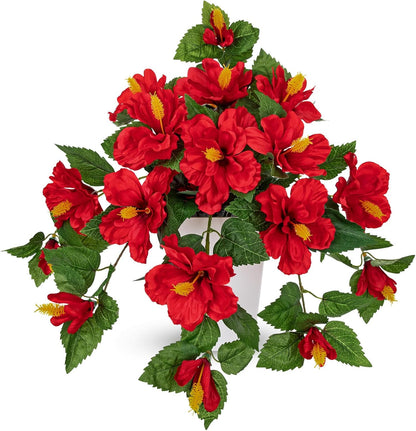 27.5" Artificial Hibiscus Plant with Black Planter Included, Large Faux Tropical Flower Arrangement UV Resistant, Fake Red Hibiscus Tree for Front Door Porch Patio Balcony Indoor Outdoor Decor