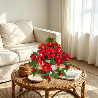 27.5" Artificial Hibiscus Plant with Black Planter Included, Large Faux Tropical Flower Arrangement UV Resistant, Fake Red Hibiscus Tree for Front Door Porch Patio Balcony Indoor Outdoor Decor
