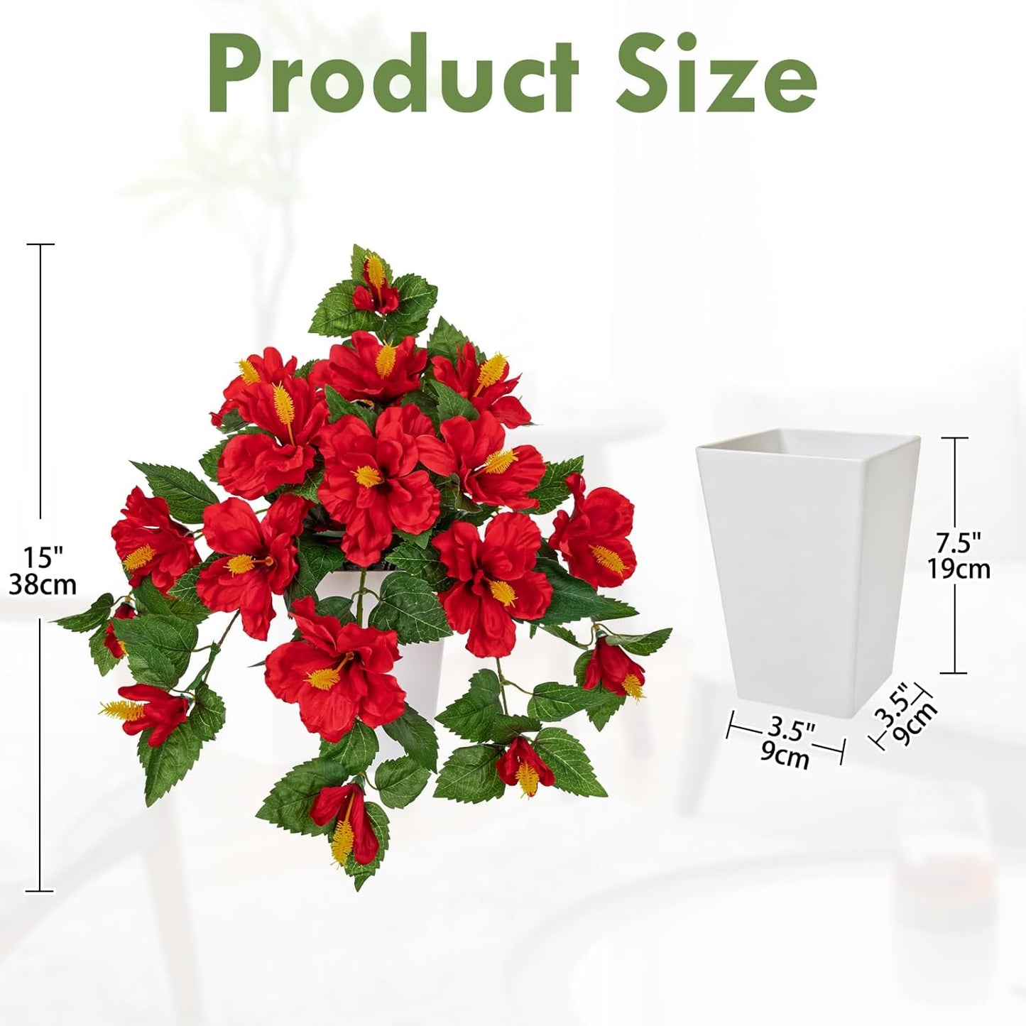 27.5" Artificial Hibiscus Plant with Black Planter Included, Large Faux Tropical Flower Arrangement UV Resistant, Fake Red Hibiscus Tree for Front Door Porch Patio Balcony Indoor Outdoor Decor