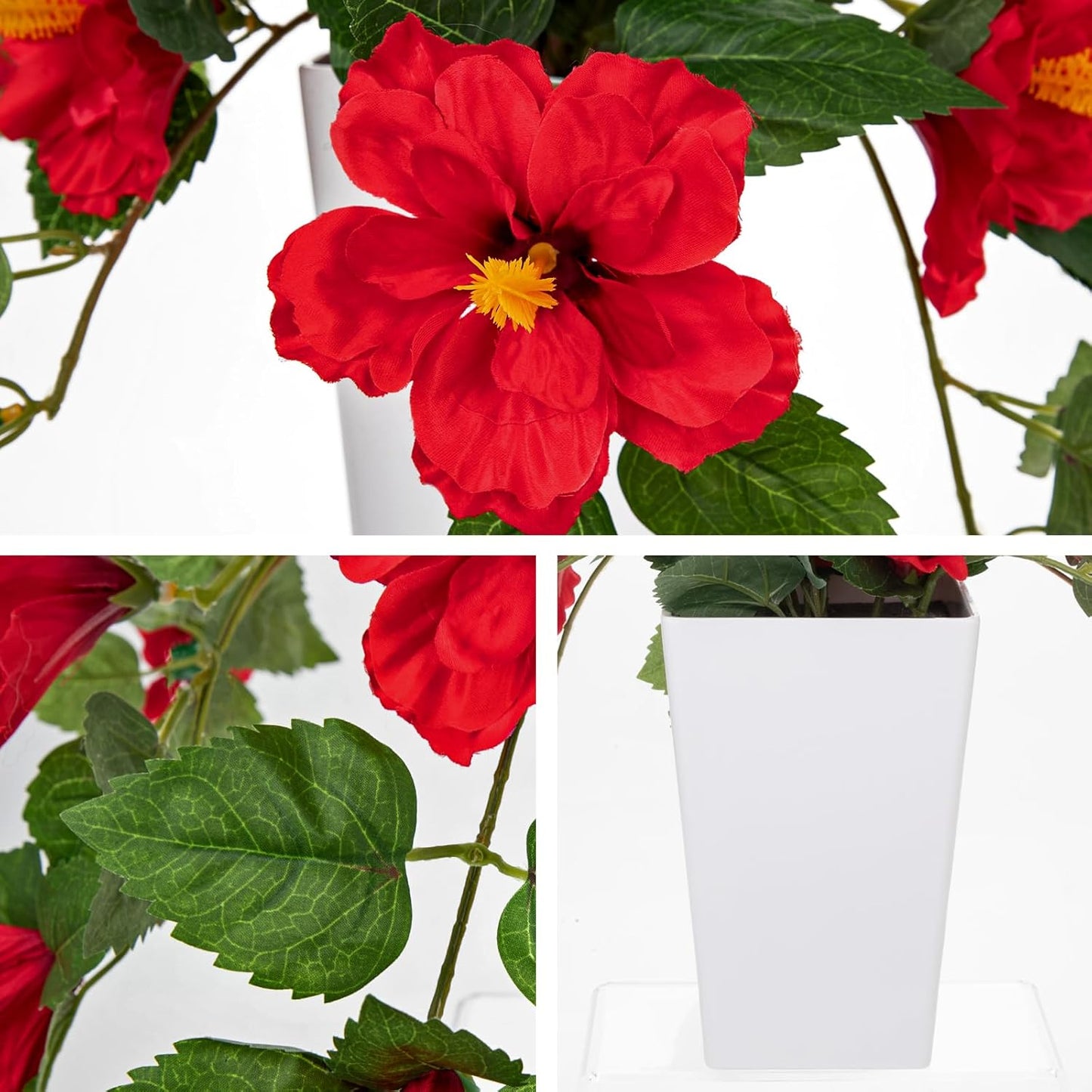 27.5" Artificial Hibiscus Plant with Black Planter Included, Large Faux Tropical Flower Arrangement UV Resistant, Fake Red Hibiscus Tree for Front Door Porch Patio Balcony Indoor Outdoor Decor