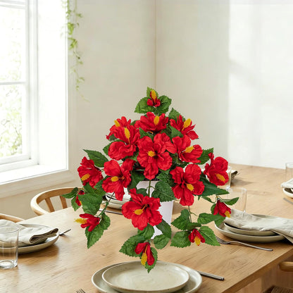 27.5" Artificial Hibiscus Plant with Black Planter Included, Large Faux Tropical Flower Arrangement UV Resistant, Fake Red Hibiscus Tree for Front Door Porch Patio Balcony Indoor Outdoor Decor