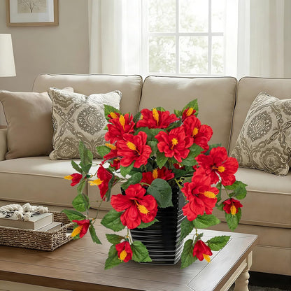 27.5" Artificial Hibiscus Plant with Black Planter Included, Large Faux Tropical Flower Arrangement UV Resistant, Fake Red Hibiscus Tree for Front Door Porch Patio Balcony Indoor Outdoor Decor