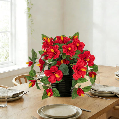 27.5" Artificial Hibiscus Plant with Black Planter Included, Large Faux Tropical Flower Arrangement UV Resistant, Fake Red Hibiscus Tree for Front Door Porch Patio Balcony Indoor Outdoor Decor
