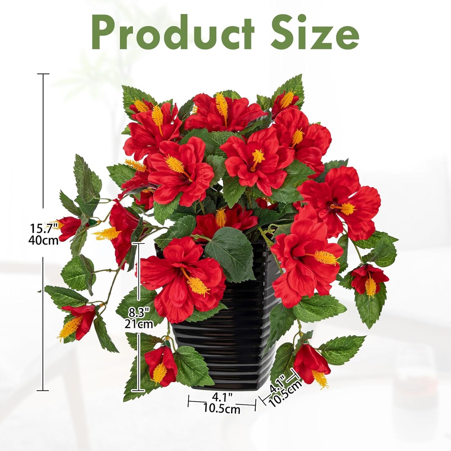27.5" Artificial Hibiscus Plant with Black Planter Included, Large Faux Tropical Flower Arrangement UV Resistant, Fake Red Hibiscus Tree for Front Door Porch Patio Balcony Indoor Outdoor Decor