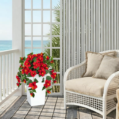 27.5" Artificial Hibiscus Plant with Black Planter Included, Large Faux Tropical Flower Arrangement UV Resistant, Fake Red Hibiscus Tree for Front Door Porch Patio Balcony Indoor Outdoor Decor