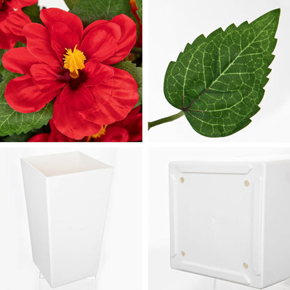 27.5" Artificial Hibiscus Plant with Black Planter Included, Large Faux Tropical Flower Arrangement UV Resistant, Fake Red Hibiscus Tree for Front Door Porch Patio Balcony Indoor Outdoor Decor