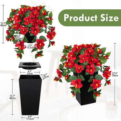 27.5" Artificial Hibiscus Plant with Black Planter Included, Large Faux Tropical Flower Arrangement UV Resistant, Fake Red Hibiscus Tree for Front Door Porch Patio Balcony Indoor Outdoor Decor