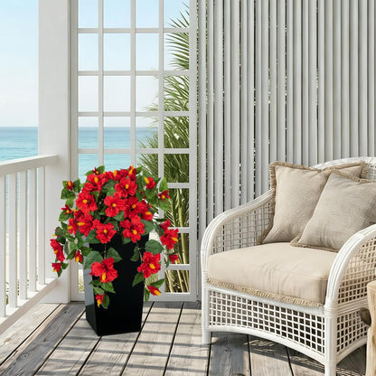 27.5" Artificial Hibiscus Plant with Black Planter Included, Large Faux Tropical Flower Arrangement UV Resistant, Fake Red Hibiscus Tree for Front Door Porch Patio Balcony Indoor Outdoor Decor