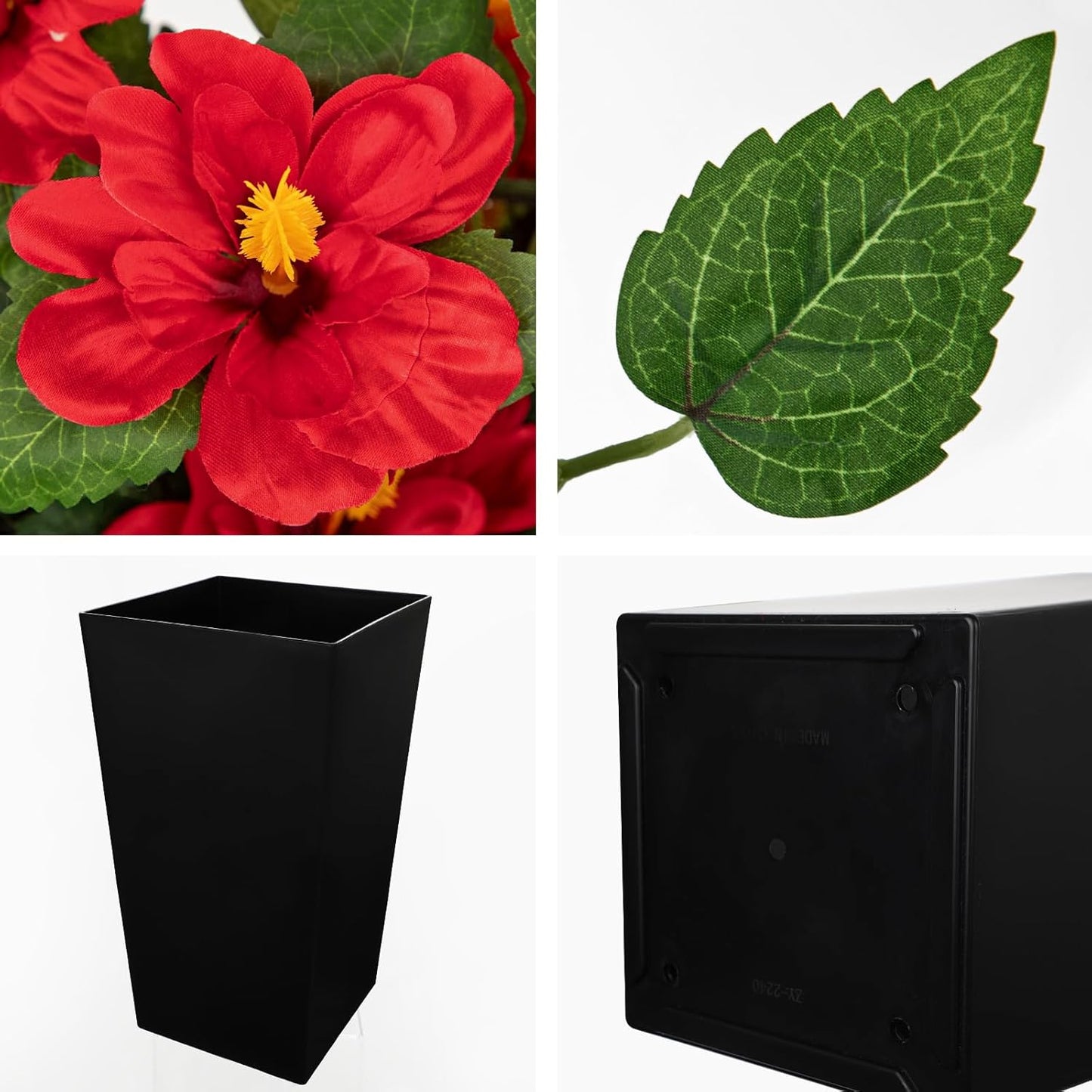 27.5" Artificial Hibiscus Plant with Black Planter Included, Large Faux Tropical Flower Arrangement UV Resistant, Fake Red Hibiscus Tree for Front Door Porch Patio Balcony Indoor Outdoor Decor