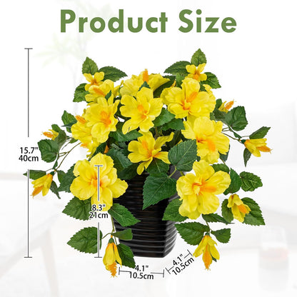27.5" Artificial Hibiscus Plant with Black Planter Included, Large Faux Tropical Flower Arrangement UV Resistant, Fake Red Hibiscus Tree for Front Door Porch Patio Balcony Indoor Outdoor Decor