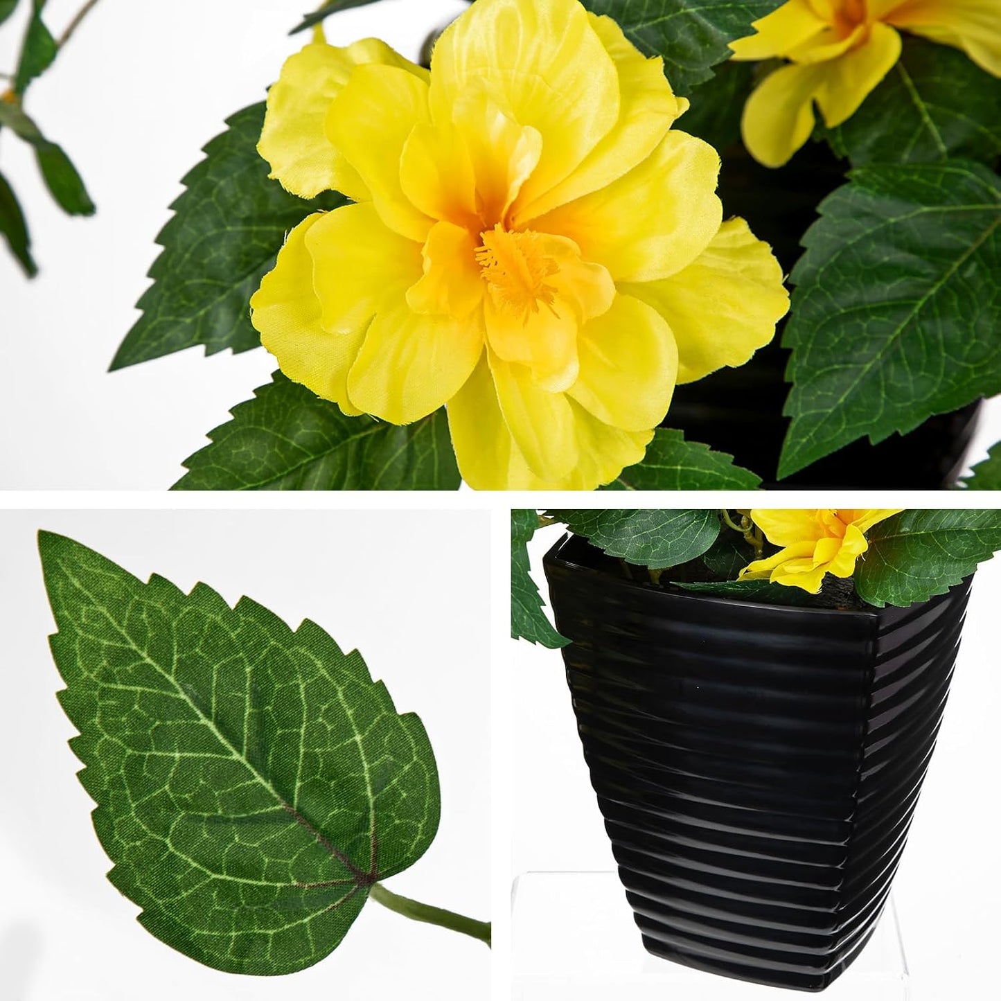 27.5" Artificial Hibiscus Plant with Black Planter Included, Large Faux Tropical Flower Arrangement UV Resistant, Fake Red Hibiscus Tree for Front Door Porch Patio Balcony Indoor Outdoor Decor