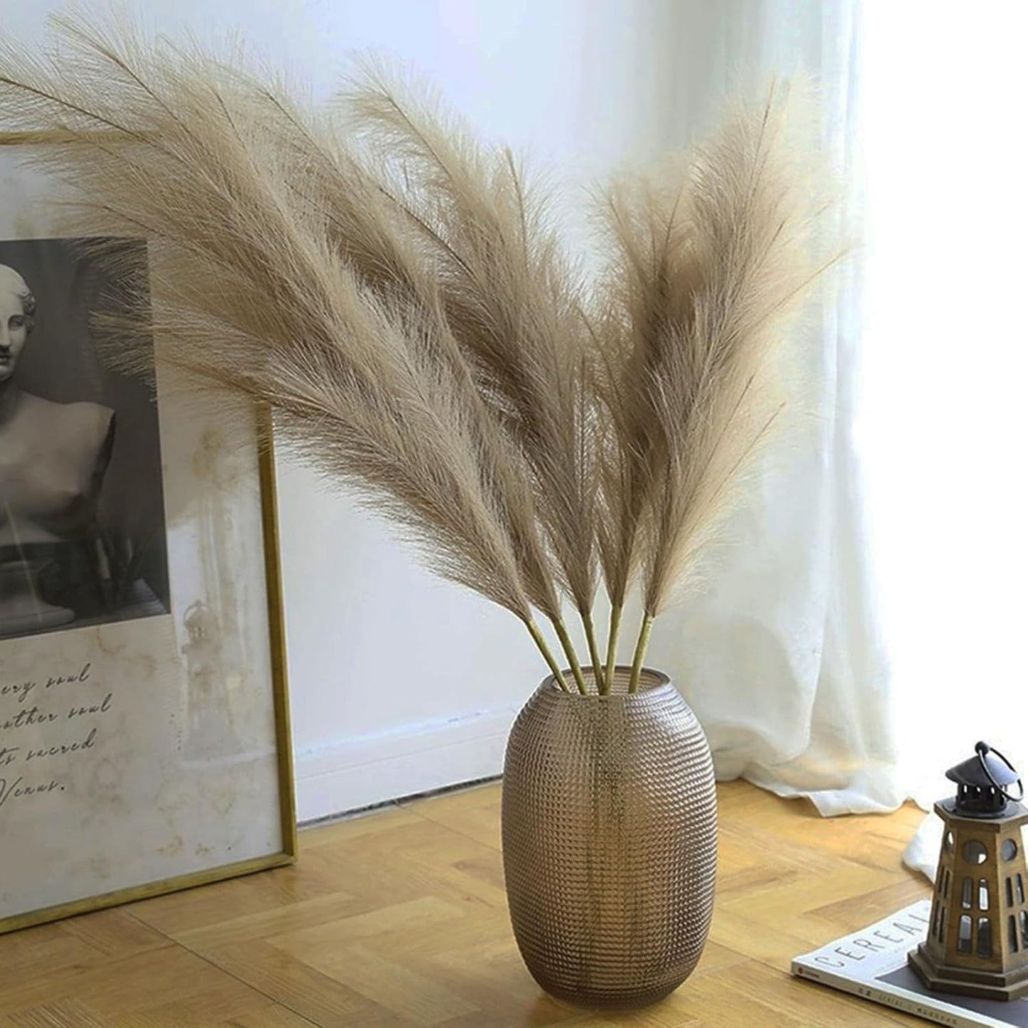 38" 10 Stems White Pampas Grass Tall Decor - Faux Pampas Grass Decor Tall for Floor Vase Boho Home Wedding Mothers Day Decoration