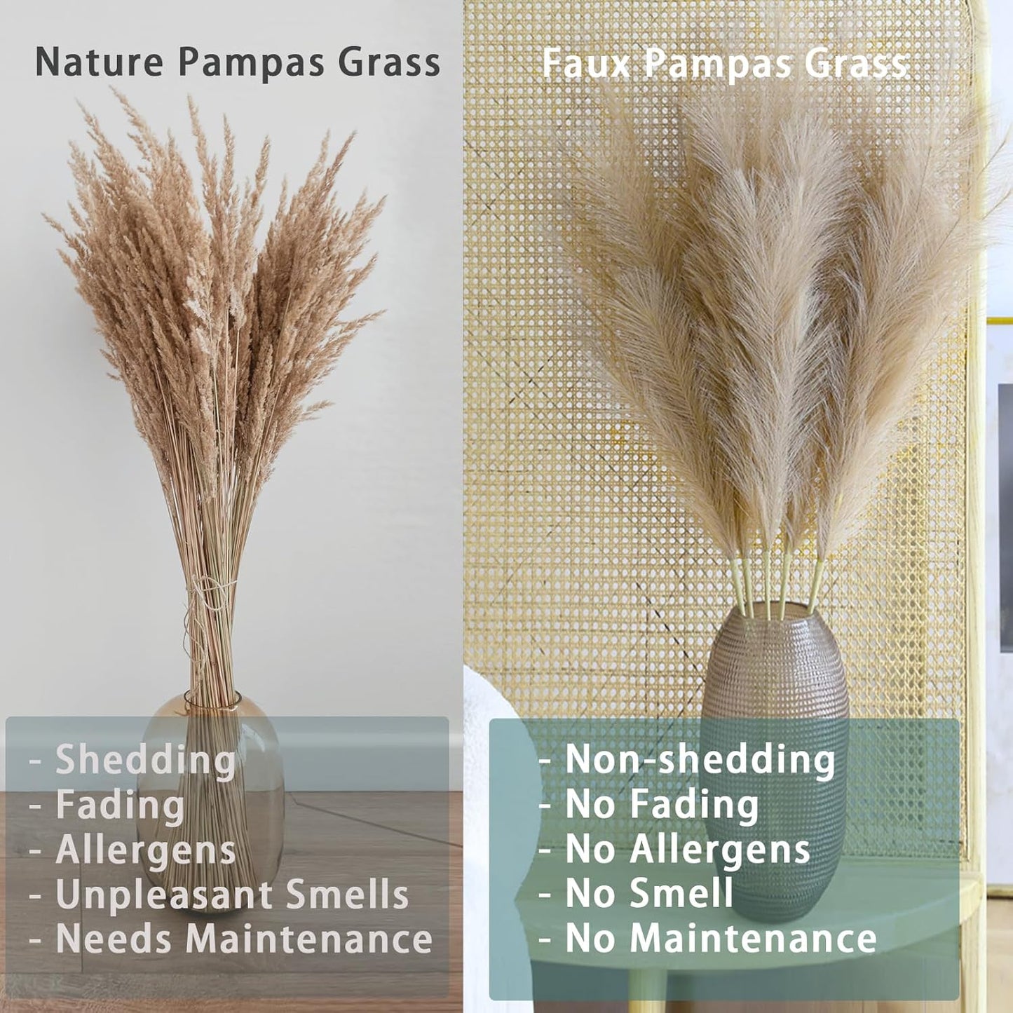 38" 10 Stems White Pampas Grass Tall Decor - Faux Pampas Grass Decor Tall for Floor Vase Boho Home Wedding Mothers Day Decoration