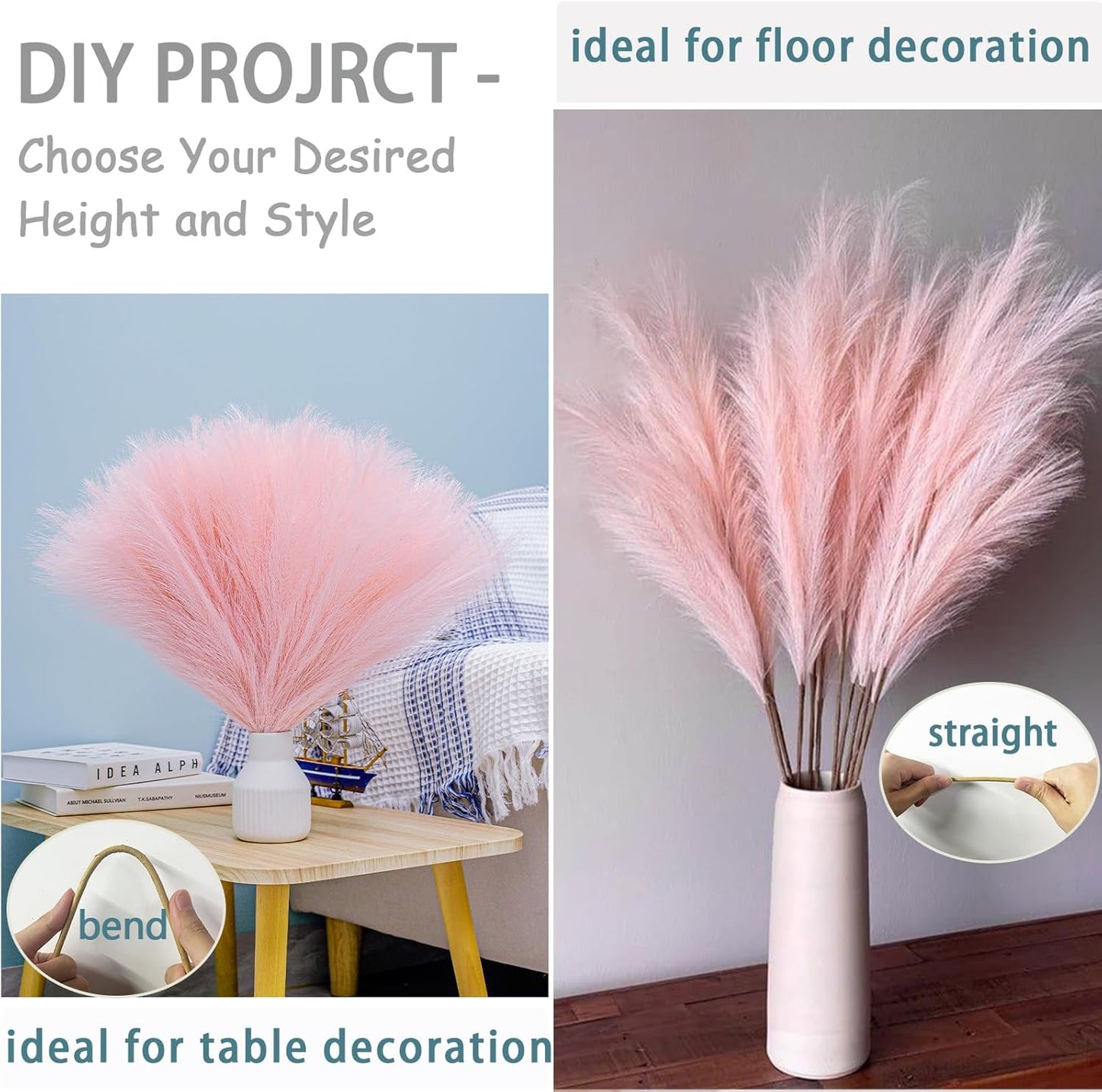 38" 10 Stems White Pampas Grass Tall Decor - Faux Pampas Grass Decor Tall for Floor Vase Boho Home Wedding Mothers Day Decoration
