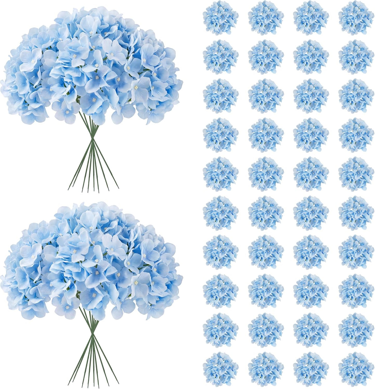 40pcs Artificial Hydrangea Silk Flower Heads with Stems, Fake Flowers for Wedding Centerpiece Home Garden Party Decoration (Blue)